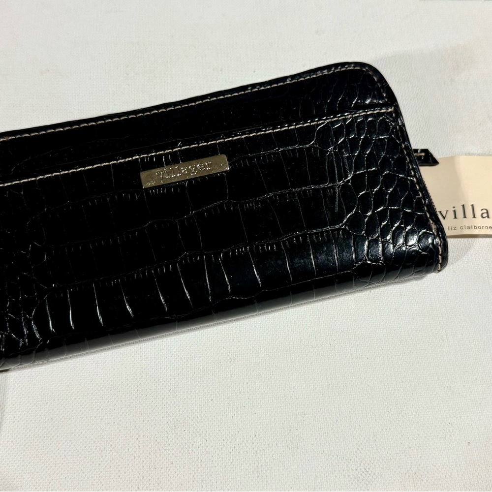 #NWT Villager Black Croc-Textured Wallet with Metallic Detail
